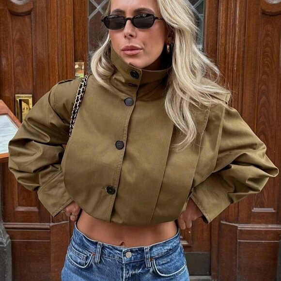 Casual Women's Pleated Jacket Long Sleeve Cropped Coat Trench Jackets Stre - Picture 7 of 11